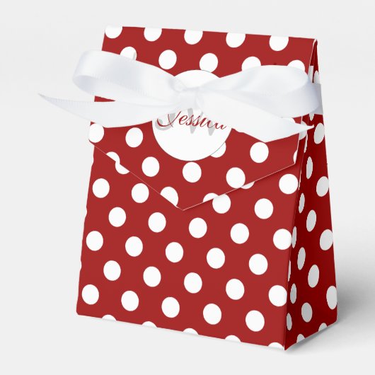 Trendy Dark Red and White polka dots Monogram Geschenkschachtel (Vorderseite)