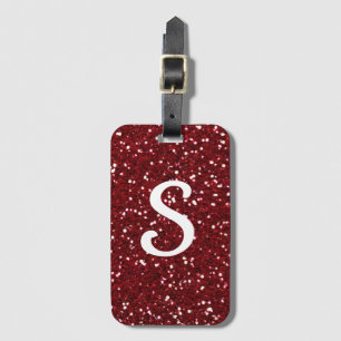Trendy Dark Red Glitzer Monogramm Initial Gepäckanhänger