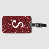 Trendy Dark Red Glitzer Monogramm Initial Gepäckanhänger (Vorderseite (Horizontal))