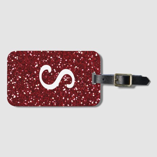 Trendy Dark Red Glitzer Monogramm Initial Gepäckanhänger (Vorderseite (Horizontal))