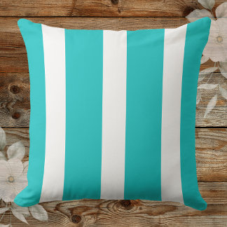 Trendy Deep Aqua And White Awning Striped Kissen