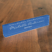 Trendy Deep Blue Script Architect Beruflich Namensplakette (Seite)