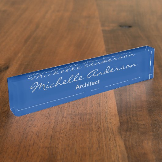 Trendy Deep Blue Script Architect Beruflich Namensplakette (Seite)