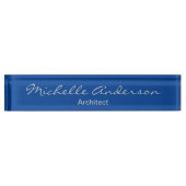 Trendy Deep Blue Script Architect Beruflich Namensplakette (Vorderseite)