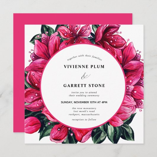 Trendy Deep Pink Floral Wedding Einladung (Vorne/Hinten)