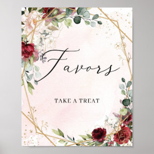 Trendy Deep Red Merlot Blütengolden Zeichen Poster