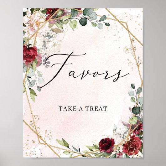 Trendy Deep Red Merlot Blütengolden Zeichen Poster (Vorne)