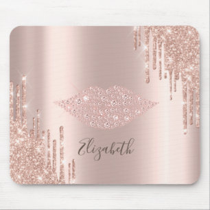 Trendy Diamonds Lippen Rose Gold Glitter Tropfen Mousepad