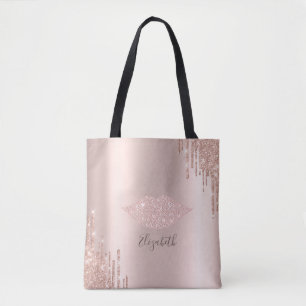 Trendy Diamonds Lips Rose Gold Glitter Tropfen Tasche