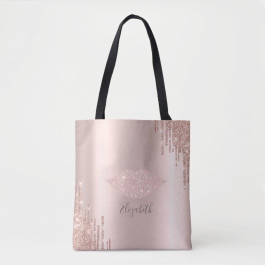 Trendy Diamonds Lips Rose Gold Glitzer Tropfen Tasche (Vorderseite)