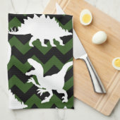 Trendy Dinosaurier Silhouetten & Green Chevrons Geschirrtuch (Viertel Falte)
