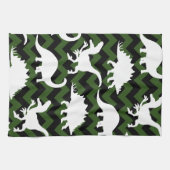 Trendy Dinosaurier Silhouetten & Green Chevrons Geschirrtuch (Horizontal)