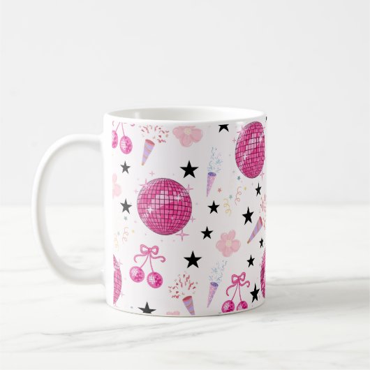 Trendy Disco Celebration Party Seamless Pattern Kaffeetasse (Links)