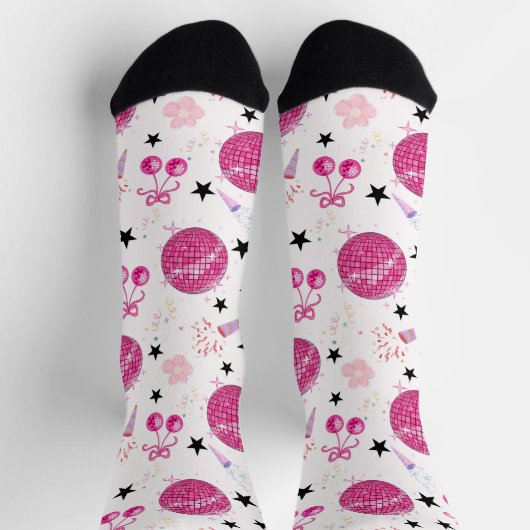 Trendy Disco Celebration Party Seamless Pattern Socken (Oben)