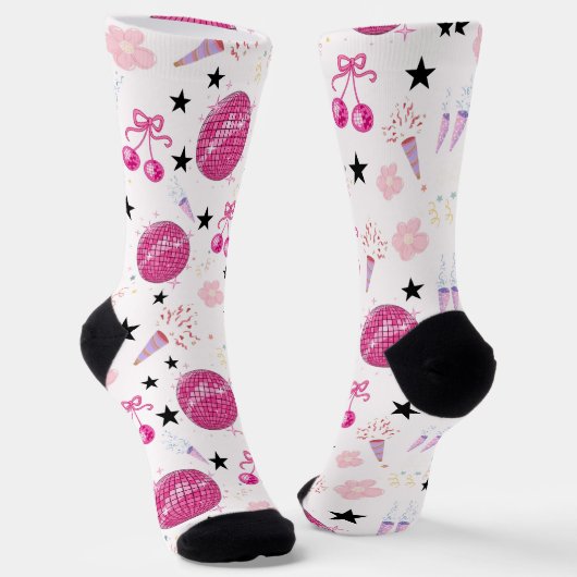 Trendy Disco Celebration Party Seamless Pattern Socken (Gewinkelt)