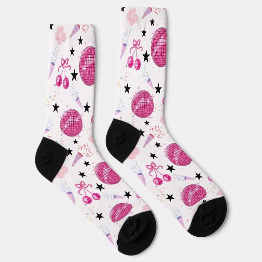 Trendy Disco Celebration Party Seamless Pattern Socken (Rechts)