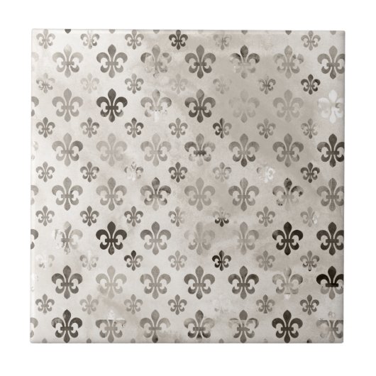 Trendy Distressed Silver Gray Lilie Pattern Fliese (Vorderseite)