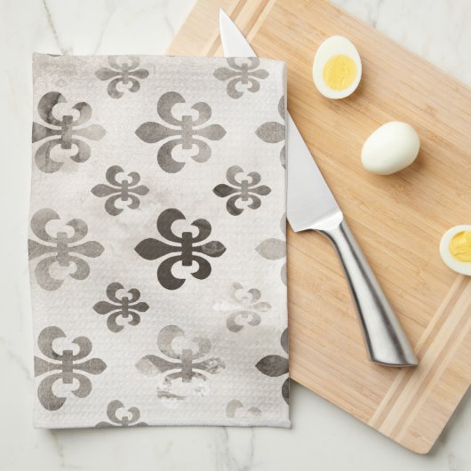 Trendy Distressed Silver Gray Lilie Pattern Küchentuch (Viertel Falte)