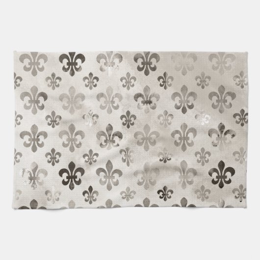 Trendy Distressed Silver Gray Lilie Pattern Küchentuch (Horizontal)