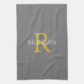 Trendy DIY Monogram & Name, Gold/Weiß Text, Grau Geschirrtuch (Vertikal)