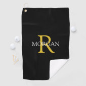Trendy DIY Monogram & Name, Gold/Weiß Text, Schwar Golfhandtuch (Insitu)