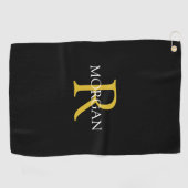 Trendy DIY Monogram & Name, Gold/Weiß Text, Schwar Golfhandtuch (Horizontal)