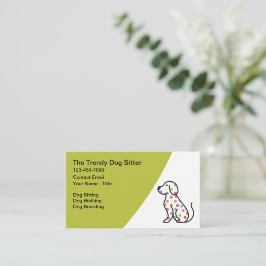 Trendy Dog Sitter Canine Walking Services Visitenkarte (Stehend Vorderseite)