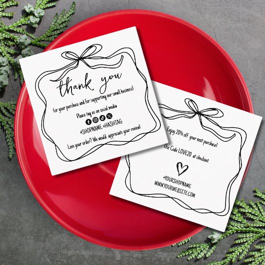 Trendy Doodle Bow Ribbon Small Business Vielen Dan Quadratische Visitenkarte