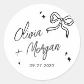 Trendy Doodle Script Ribbon Wedding Runder Aufkleber (Vorderseite)