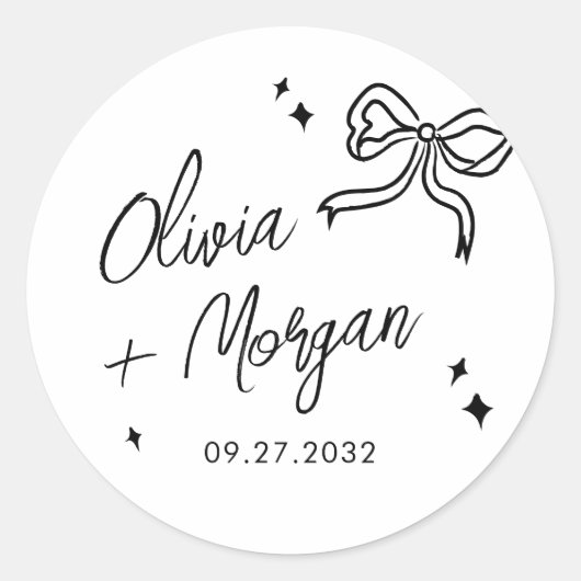 Trendy Doodle Script Ribbon Wedding Runder Aufkleber (Vorderseite)