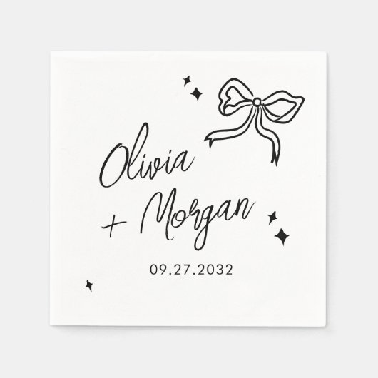 Trendy Doodle Script Ribbon Wedding Serviette (Vorderseite)