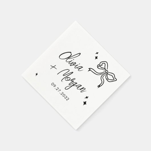 Trendy Doodle Script Ribbon Wedding Serviette (Ecke)