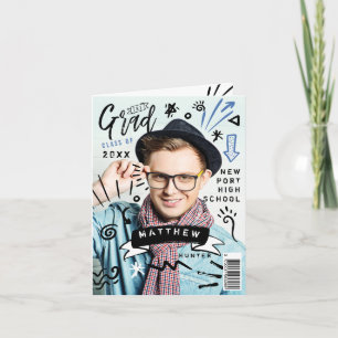 Trendy Doodle Sketch Magazine Cover Boy Grad Einladung