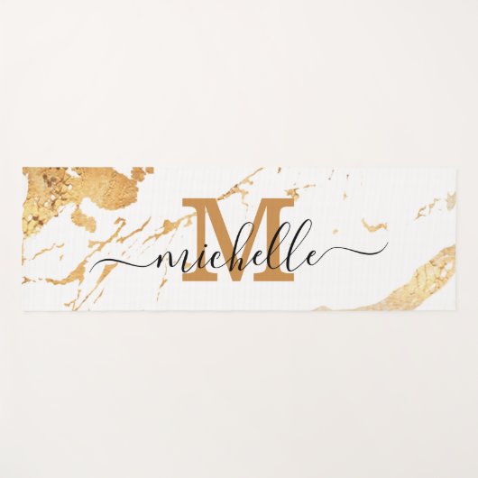 Trendy Double Sided White Marble Monogram Yogamatte (Vorderseite (Horizontal))