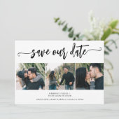 Trendy Drehbuch 3 Foto Moderne Hochzeit Save The Date (Stehend Vorderseite)