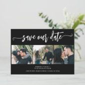 Trendy Drehbuch 3 Foto Moderne Schwarze Hochzeit Save The Date (Stehend Vorderseite)