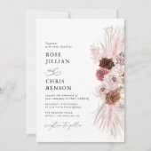 trendy Drehbuch Pampas staubige rosa Hochzeit Einladung (Vorderseite)