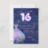 Trendy Dress Stars Navy Blue Holographic Sweet 16 Einladung (Vorderseite)