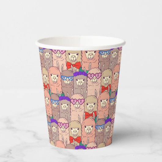 Trendy Dressed Llama Pattern Pappbecher (Links)