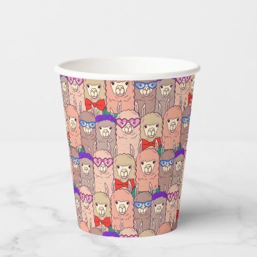 Trendy Dressed Llama Pattern Pappbecher (Vorderseite)