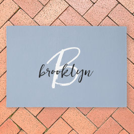 Trendy Dusty Blue Black and White Script Monogram
