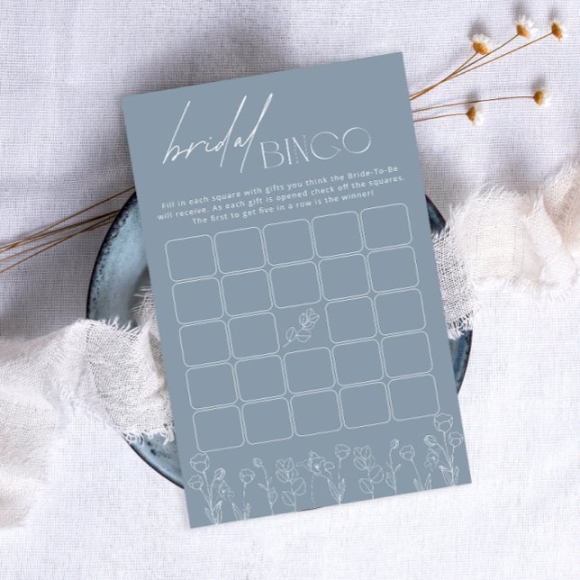 Trendy Dusty Blue Floral Brautparty Bingo Game (Von Creator hochgeladen)