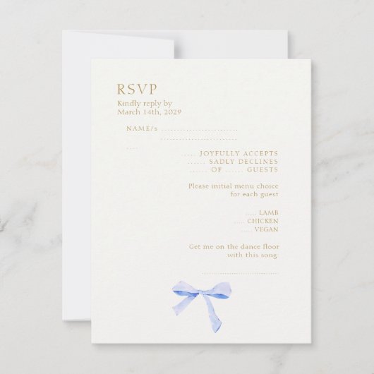 Trendy Dusty Blue Ribbon Wedding RSVP (Vorderseite)