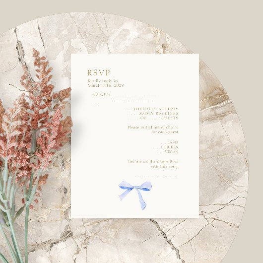 Trendy Dusty Blue Ribbon Wedding RSVP Karte