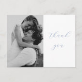 Trendy Dusty Blue Script Foto Wedding Vielen Dank Postkarte (Vorderseite)