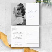 Trendy Dusty Blue Script Foto Wedding Vielen Dank Postkarte