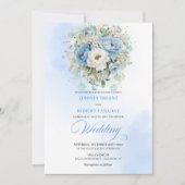 Trendy Dusty Blue White Peony Wedding Invitation Einladung (Vorderseite)