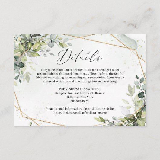 Trendy dusty green eucalyptus folien goldene Detai Begleitkarte (Vorderseite)
