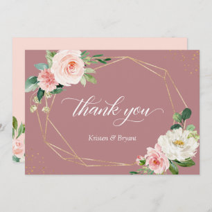 Trendy Dusty Rose Blush Floral Geometric Wedding Dankeskarte