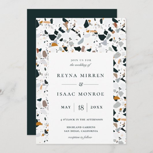 Trendy Earthy Terrazzo Artisan Frame Wedding Invit Einladung (Vorne/Hinten)